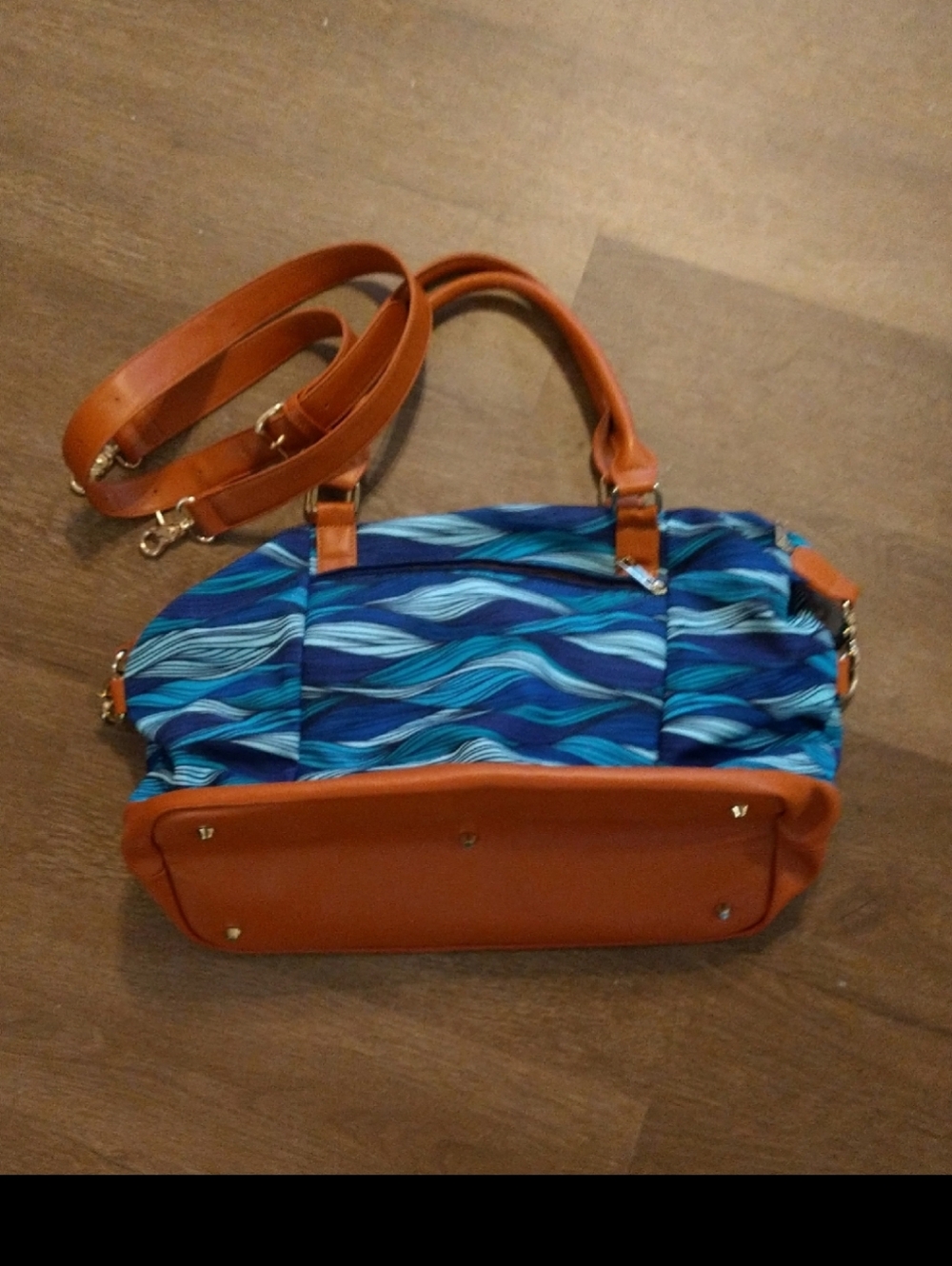Blue Wave Print Weekend /Travel Bag with Tan Trim